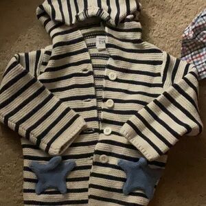 Baby GAP Navy and Cream Striped Cardigan with Star Accents